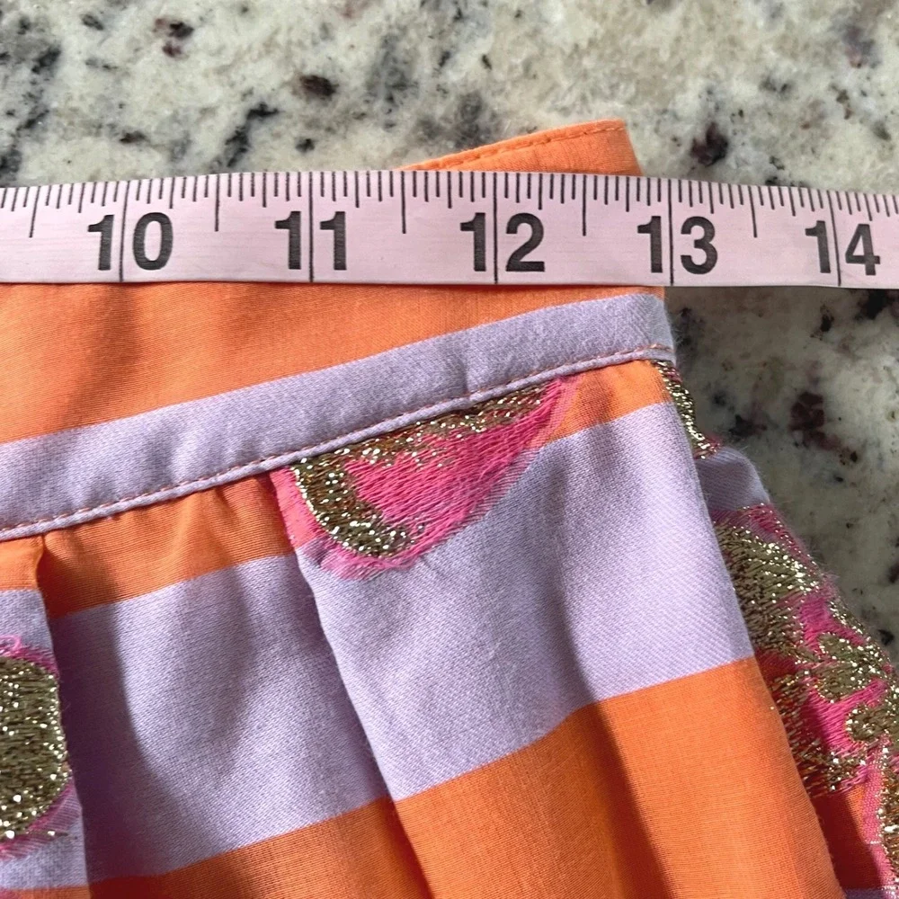 Lilly Pulitzer Lauderdale Midi Skirt Papaya 00 Orange Pink Gold Floral Metallic